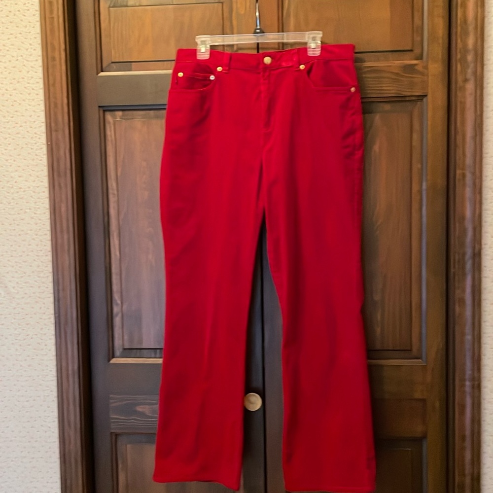 Ralph Lauren Size 14 Red Boot Cut Lightly Ribbed Pants